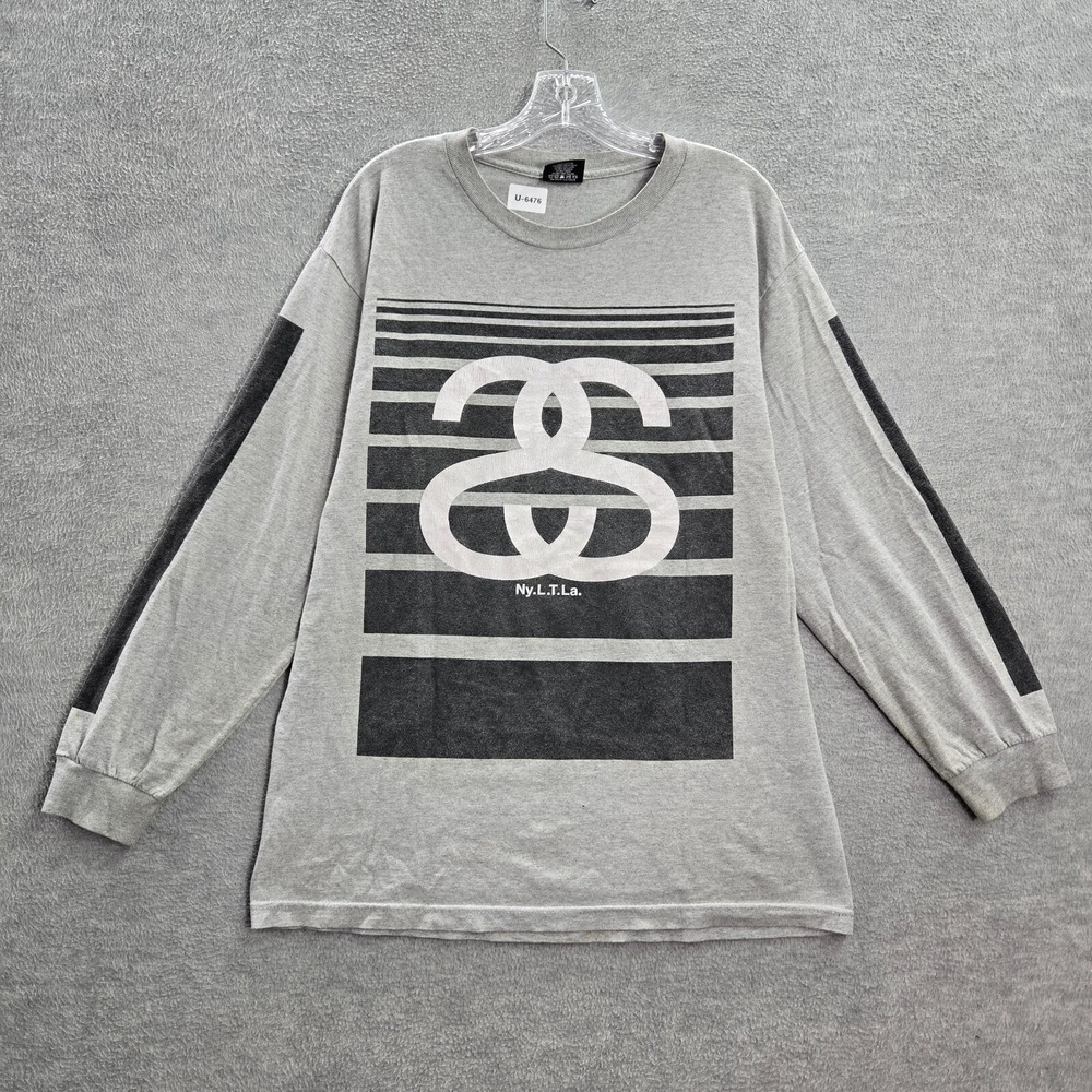 Stussy Men Shirt Large Gray Logo Intl Tribe 80 Long Sleeve Tee READ